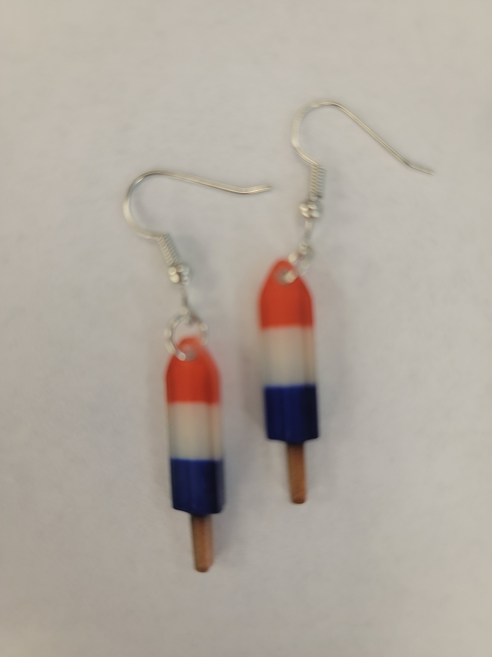 Patriotic Popsicle Dangle Earrings - Red White Blue